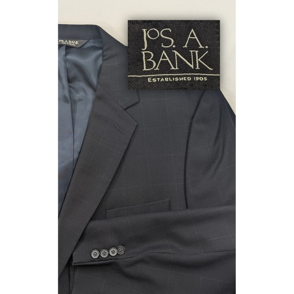 Jos. A Bank Blazer Coat Sport‎ Jacket Cashmere Wool Windowpane Black 50R 52